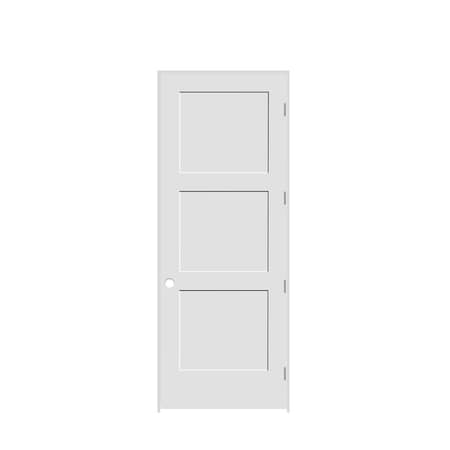 Trimlite 34"x96"x13/8" Primed 3Panel Equal Panel Interior Shaker 49/16" LH Prehung Door Brushed Chrome Hinges 2180pri8433LH26D4916